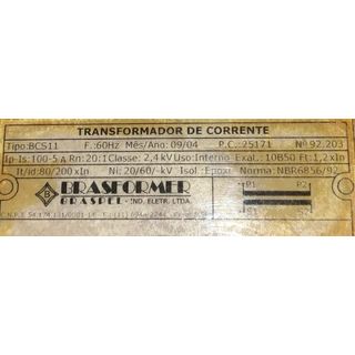 TRANSFORMADOR CORRENTE 15KV 100/5A10B50 P/ PROTECAO 2,4KV BCS11