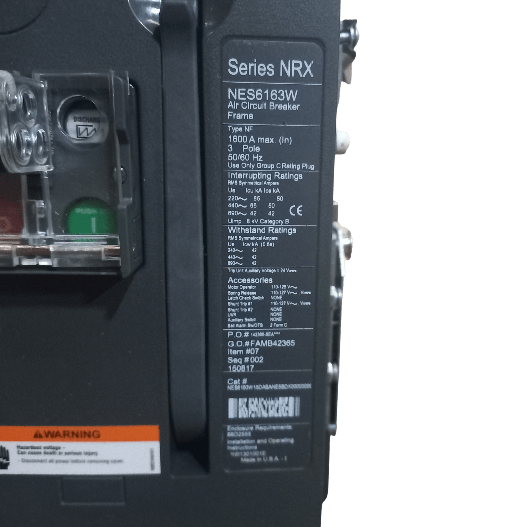 Disjuntor Tripolar NRX 1600A 65kA S/ Cela NES6163W15DABANE5BDX Cód
