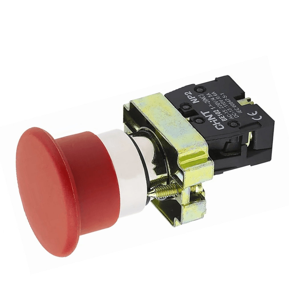 Botão Cogumelo Emergência 22mm 1NF Vermelho Base Metálica Girar P