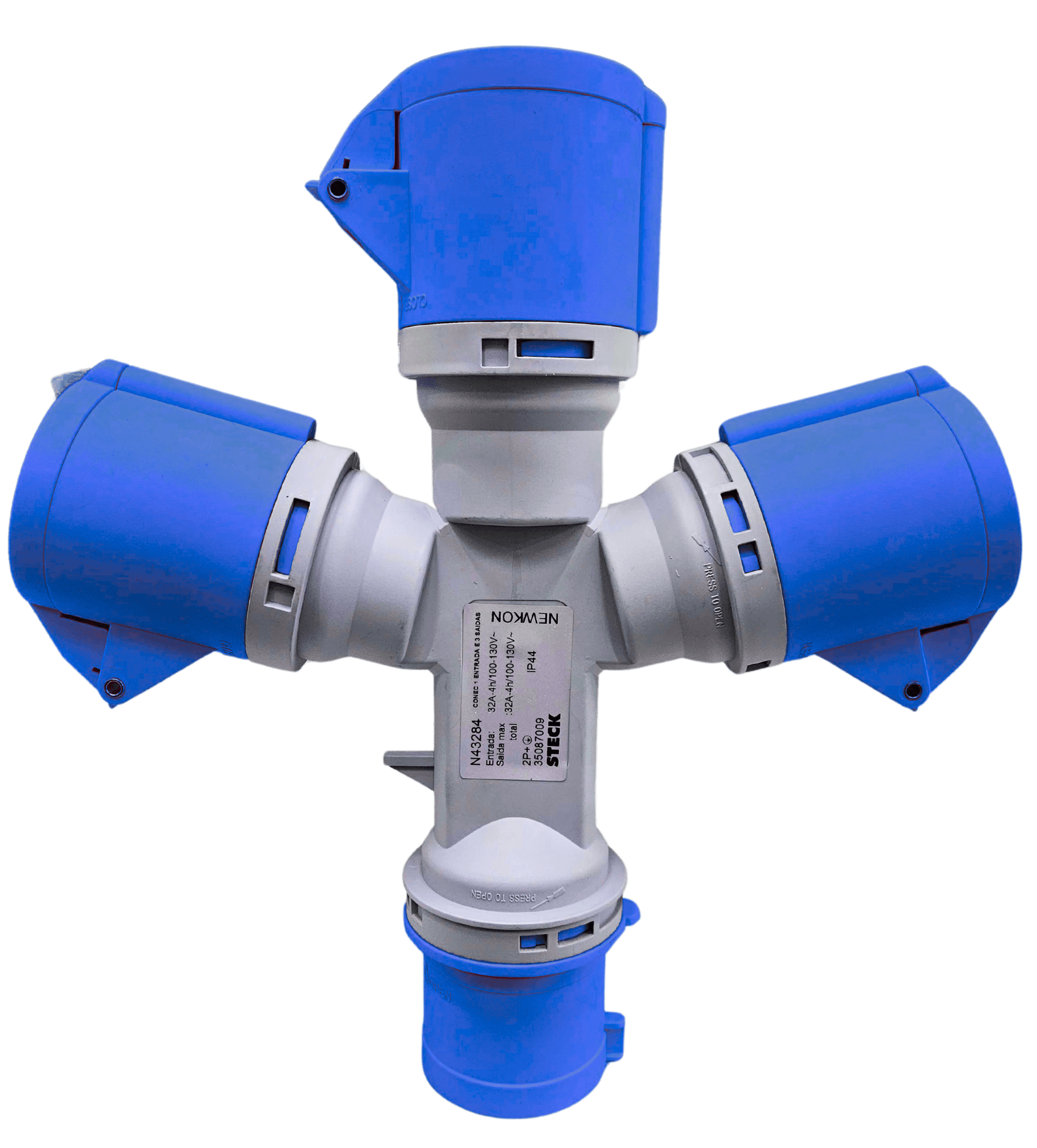 Tomada Industrial Múltipla 32A 2P+T 200/250V IP44 6H Azul 1