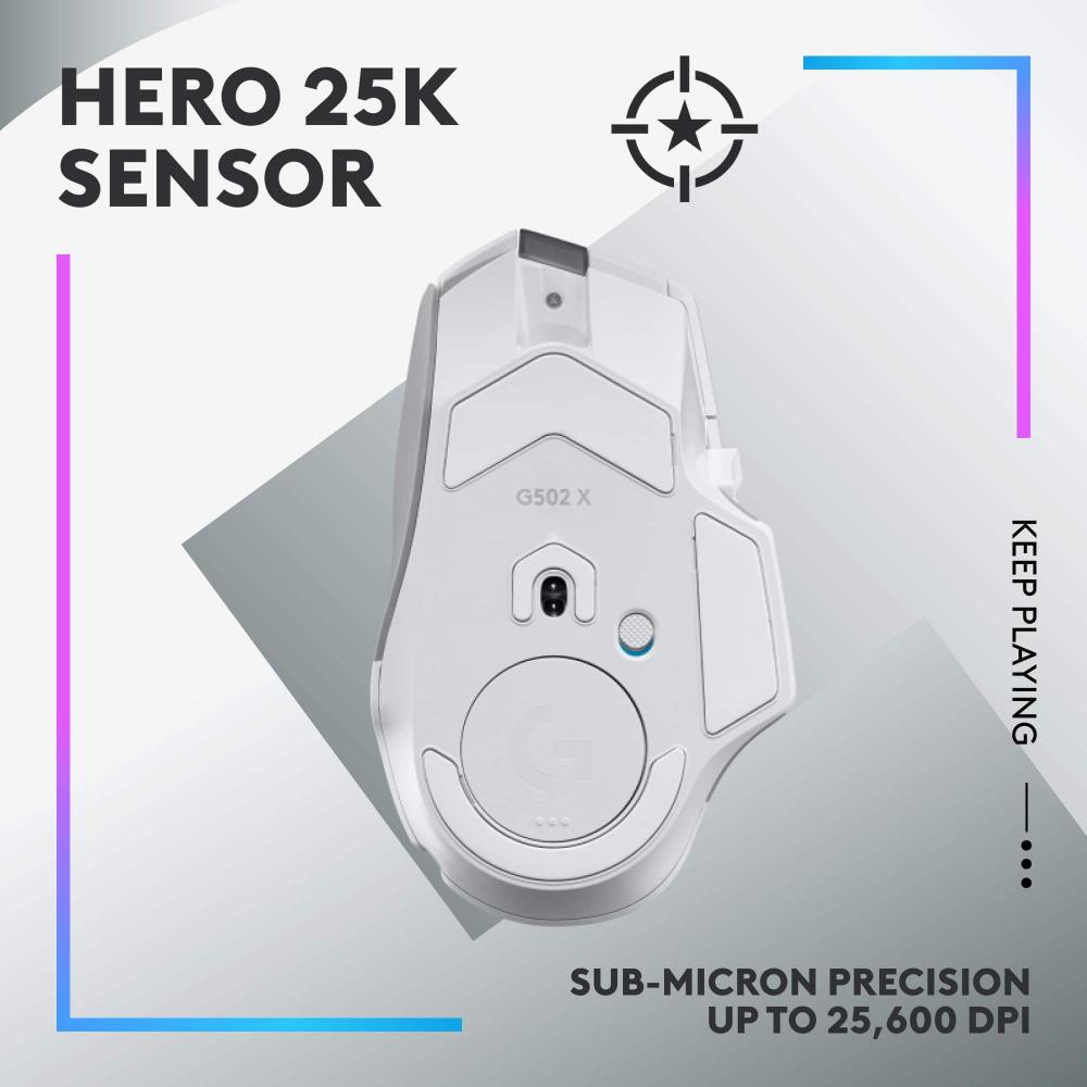 Logitech - Mouse para jogos sem fio G502 X PLUS LIGHTSPEED com sensor HERO 25K - Branco-910-006169