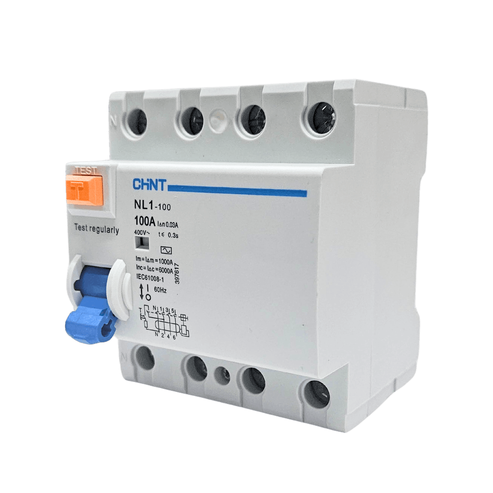 Interruptor DR 3P+N 100A/30mA AC 400V NL1-100 Cód. 397617 – Chint