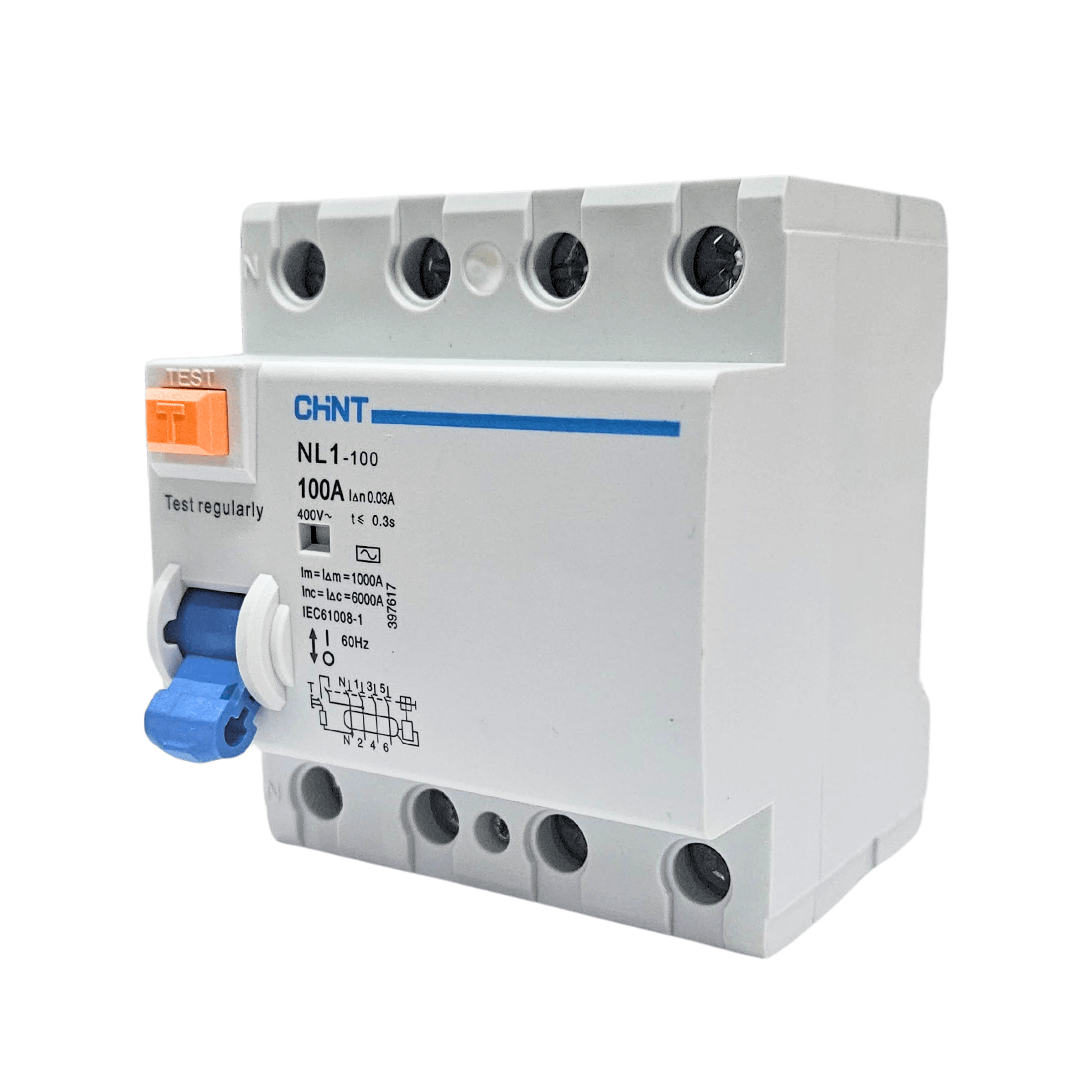 Interruptor DR 3P+N 100A/30mA AC 400V NL1-100 Cód. 397617 – Chint